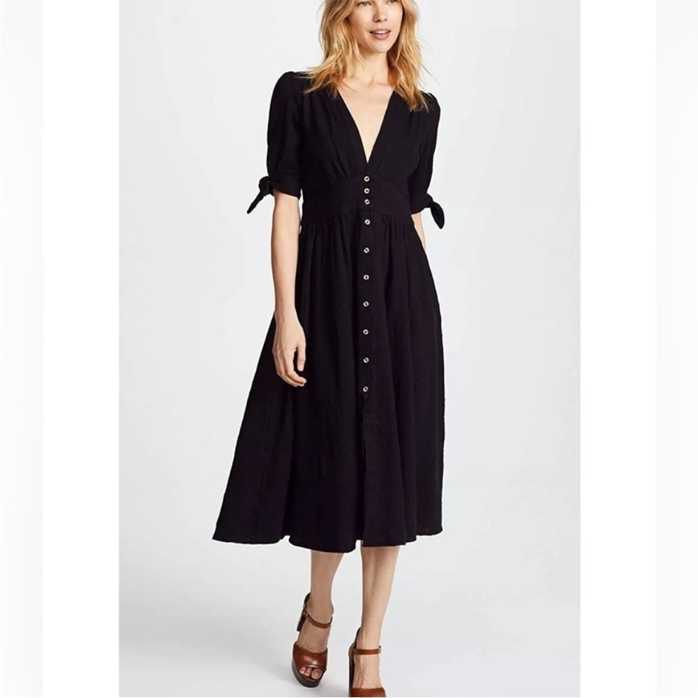 NWT Free People Love Of My Life‎ Midi Dress Black V neck button front xsmall